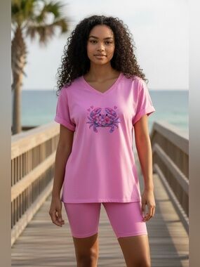 Zenana BRUSHED DTY MICROFIBER V-NECK TOP & BIKER SHORT SET